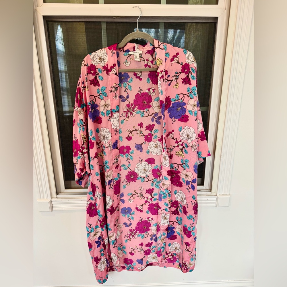 Forever 21 Pink Floral Open Front Kimono